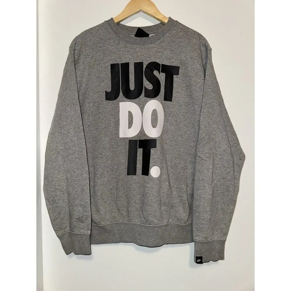 Nike JDI Fleece Crewneck Sweatshirt Heather Grey Mens LARGE Just Do It pullover - Picture 1 of 7